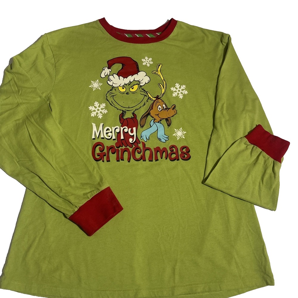 Womens Grinch Merry Grinchmas Long Sleeve Pajama Top Shirt Size‎ M